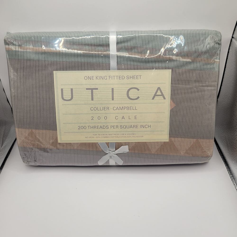 UTICA JP Stevens 1987 Collier Campbell "Zuni" King Fitted Vintage Sheet NOS